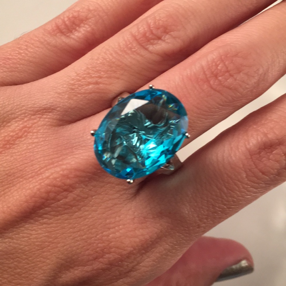 Aquamarine Gemstone Fashion Ring Size 7 & 8 - Picture 2 of 4